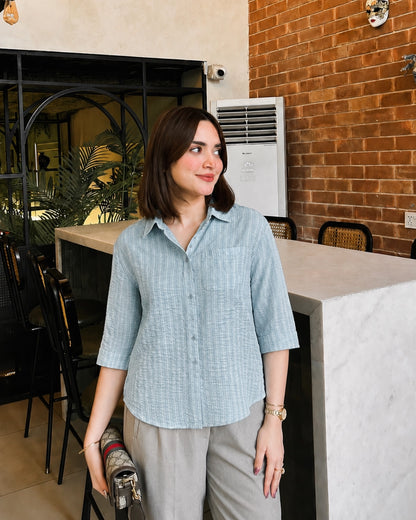 Striped Imported Shirt with Collar Neck and Full Sleeves for Office Wear