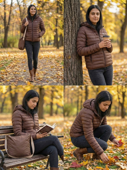 Chocolate Brown Hooded Quilted Winter Jacket