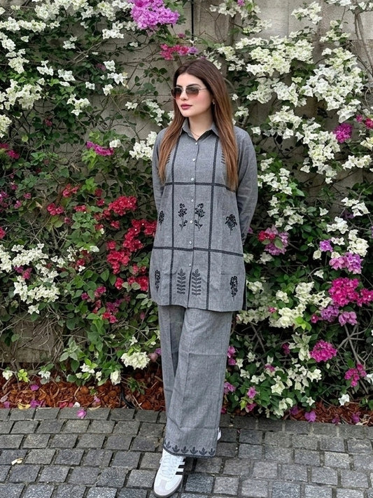 Grey Geometric Floral Co-Ord Set