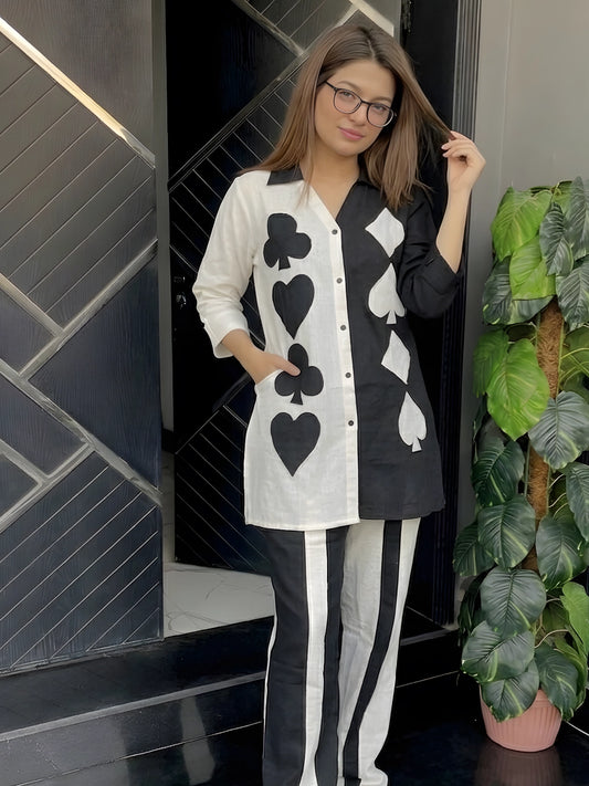 Black & White Card Suit Co-Ord Set