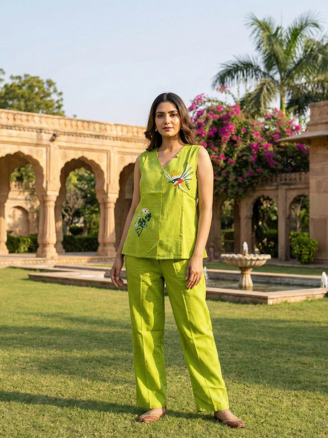 Lime Green Embroidered Co-Ord Set