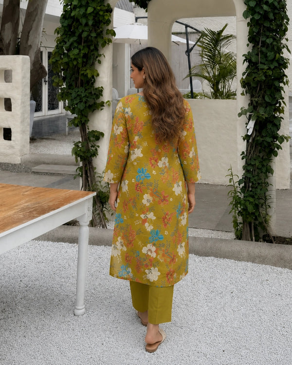 Floral Print Cotton Kurta Pant Set with Round Neck for Daily Wear — image 4