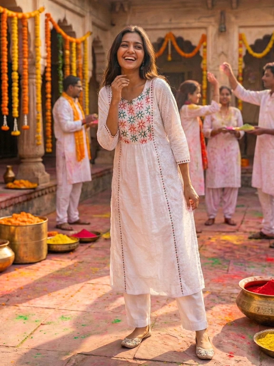 White Embroidered Cotton Kurta Set