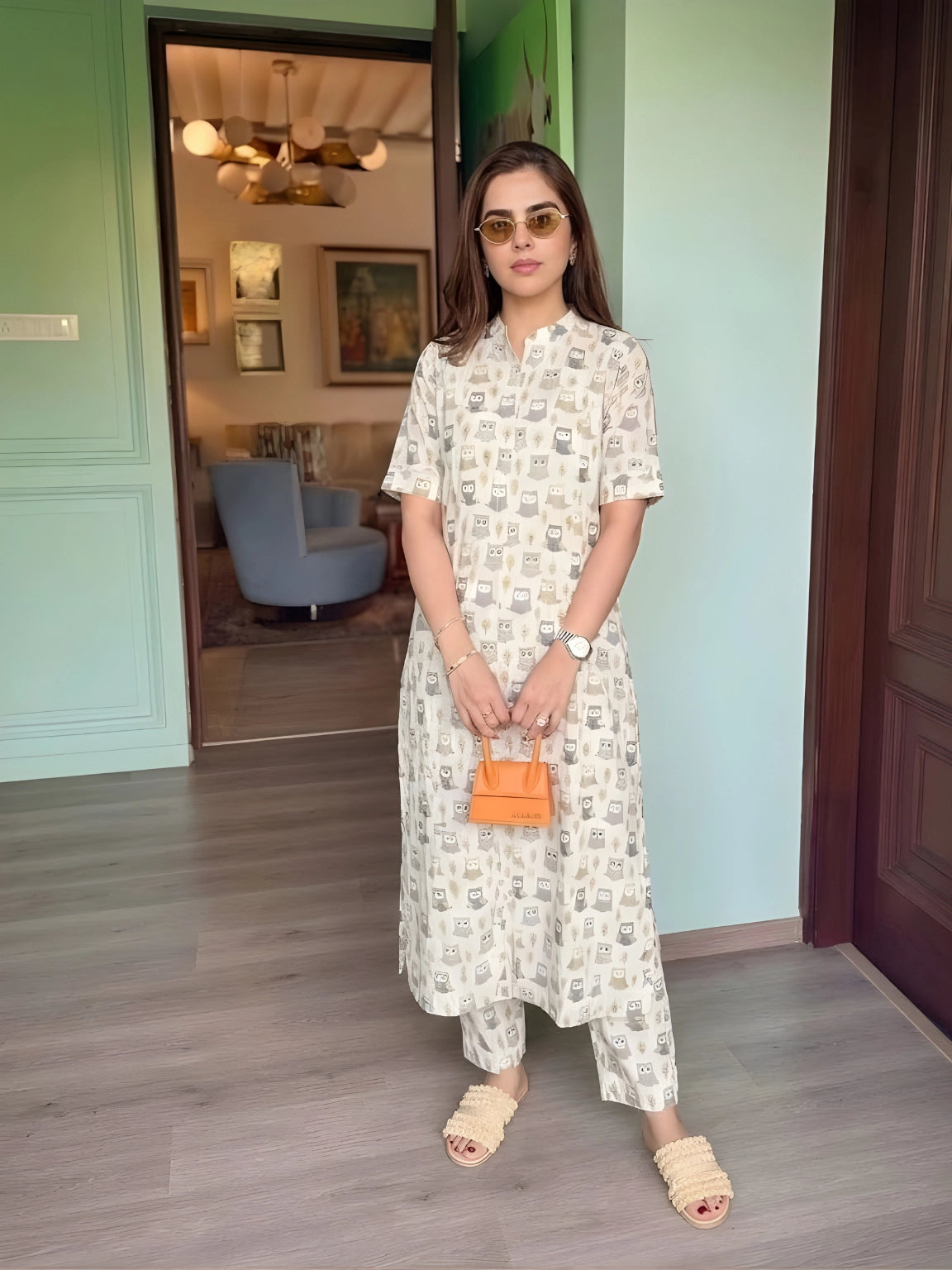 Whimsical White Owl Print Co-Ord Set