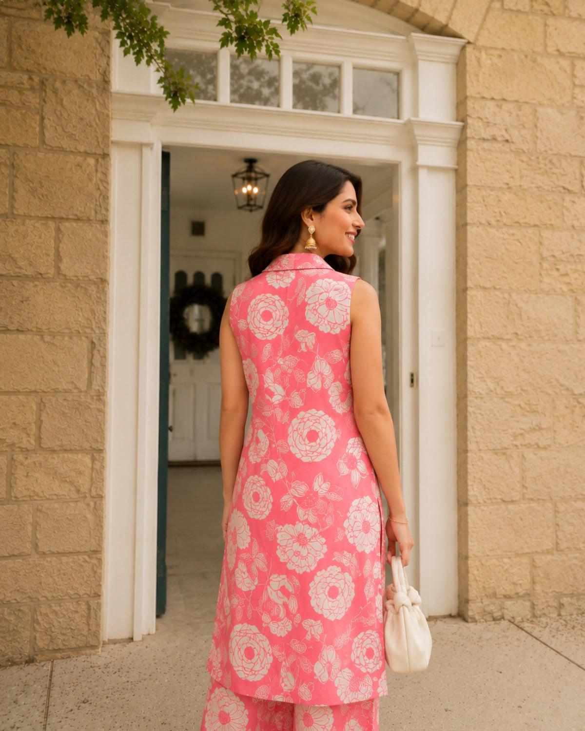 Floral Print Rayon Co-Ord Set with Collar Neck for Vacation Wear