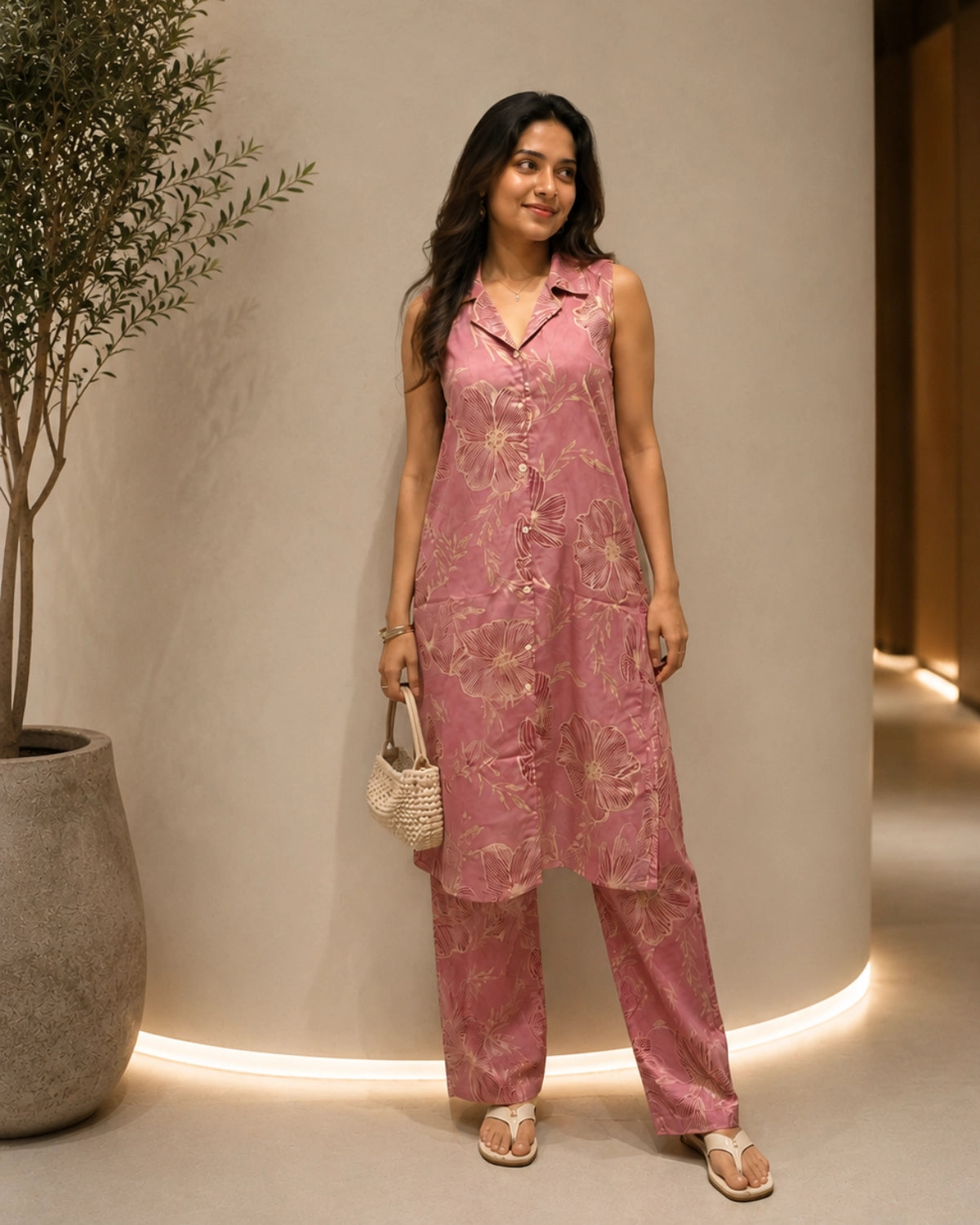 Sleeveless Floral Print Rayon Co-Ord Set for Daily Wear