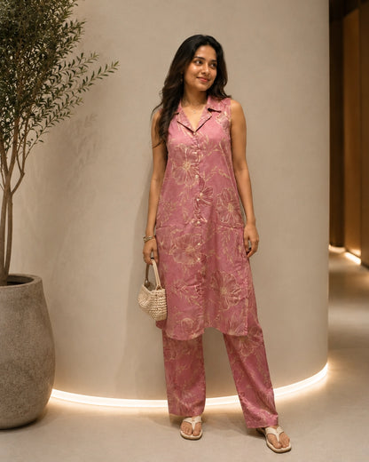 Sleeveless Floral Print Rayon Co-Ord Set for Daily Wear