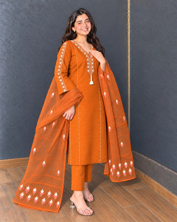 Mirror Embroidered Cotton Kurta Pant Dupatta Set — image 4
