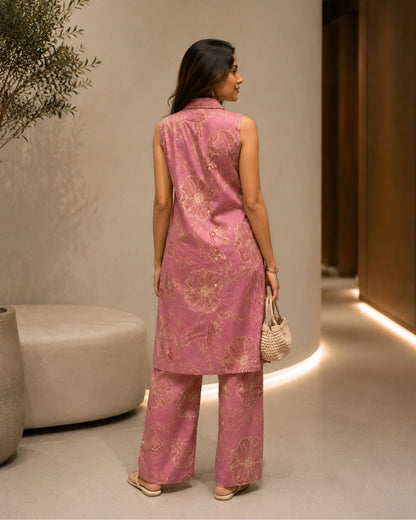 Sleeveless Floral Print Rayon Co-Ord Set for Daily Wear