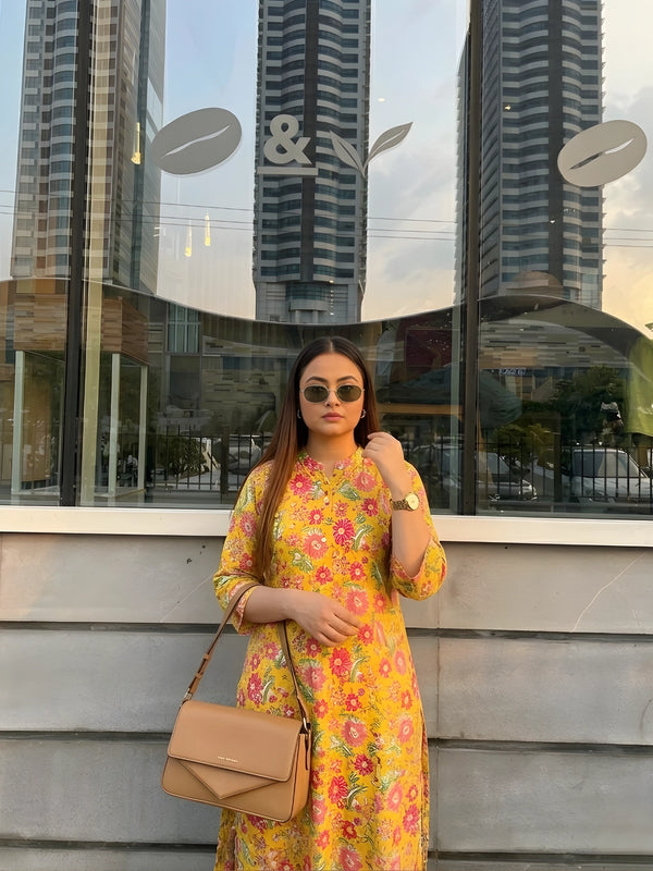 Sunlit Yellow Floral Kurta Pant Set — image 2