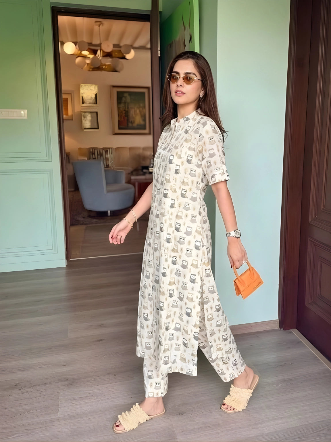 Whimsical White Owl Print Co-Ord Set