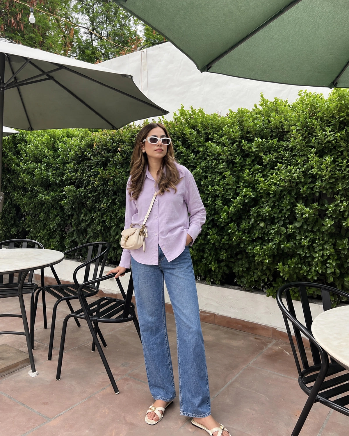 Relaxed Fit Cotton Shirt for Women with Full Sleeves and Curved Hem