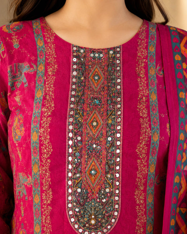 Rani Pink Paisley Print Viscose Kurta Pant Dupatta Set — image 4