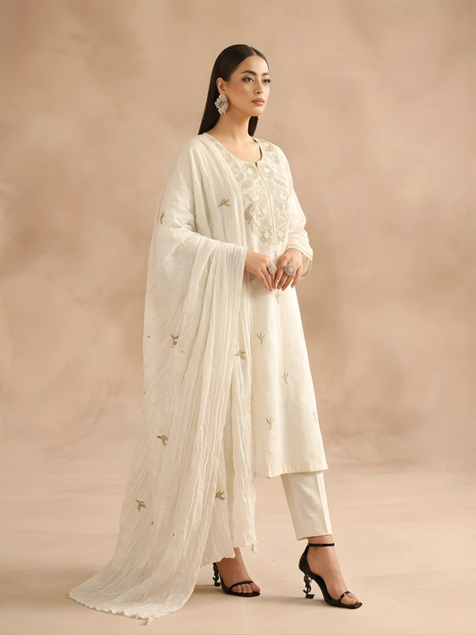 Ivory Embroidered Stitched Suit Set