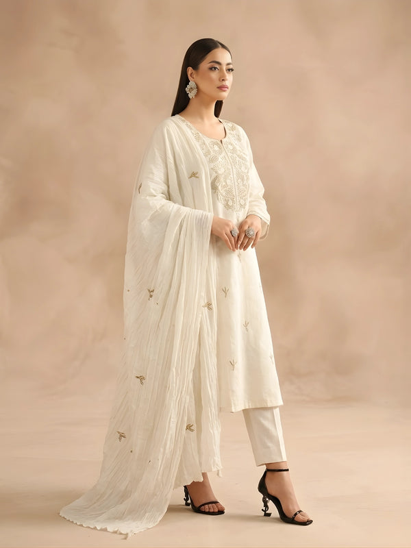 Ivory Embroidered Stitched Suit Set — image 2