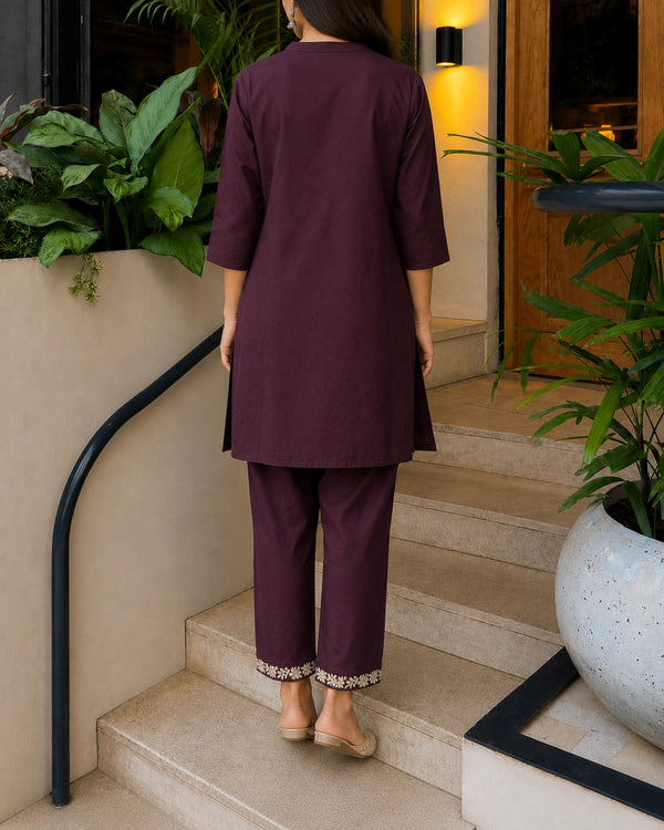 Mustard Floral Embroidered Collared Cotton Co-Ord Set — image 4