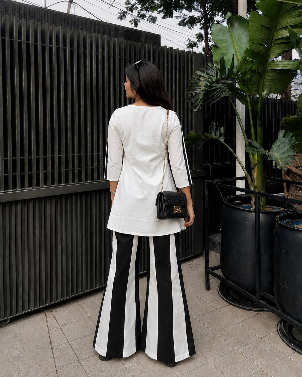 Floral Embroidered V-Neck Flared Cotton Co-ord Set