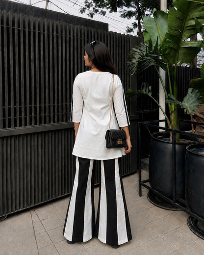 Floral Embroidered V-Neck Flared Cotton Co-ord Set