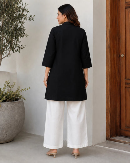 Embroidered V-Neck Three-Quarter Sleeve Cotton Kurti