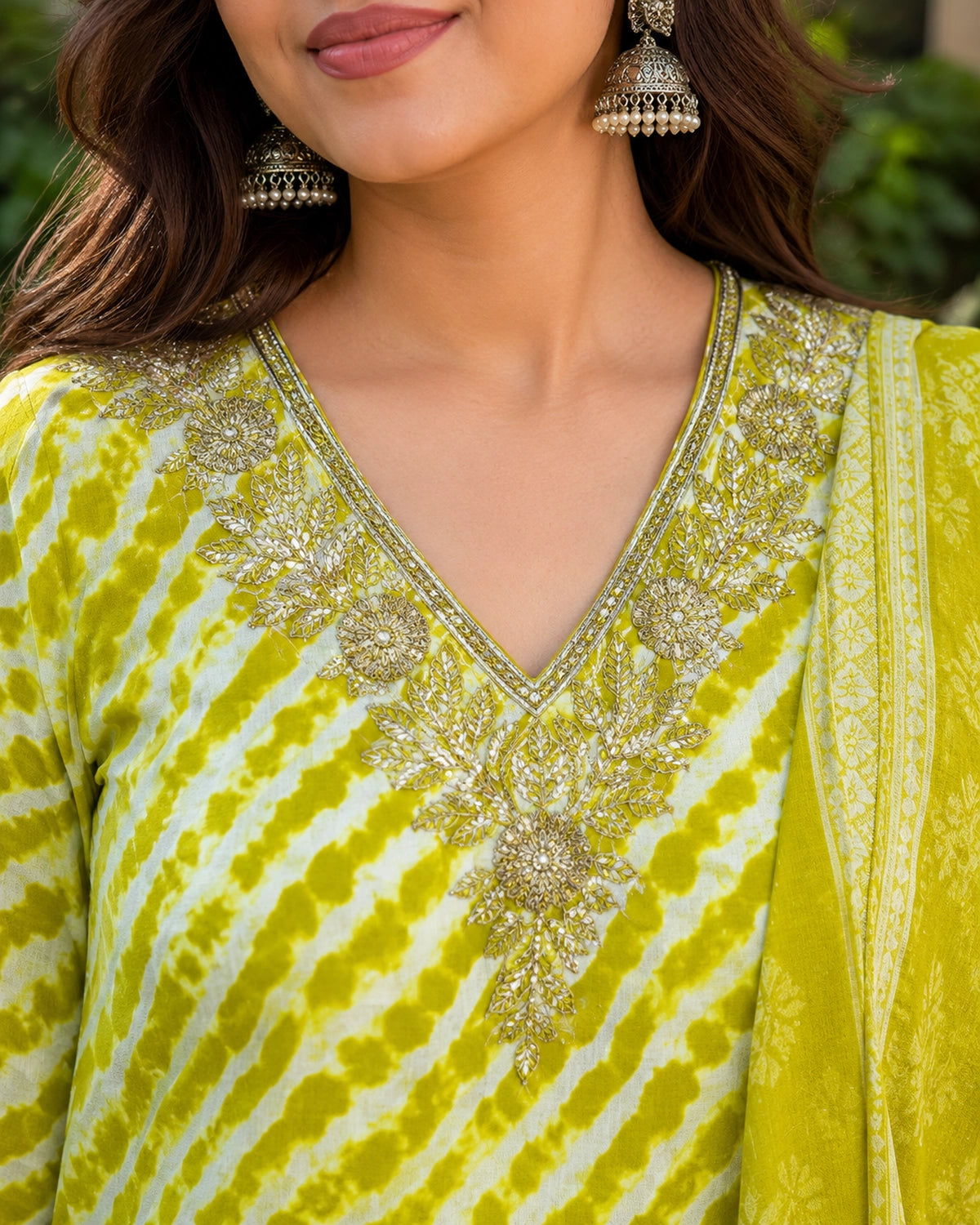 Leheriya Stripe Print Cotton Kurta Pant Dupatta Set