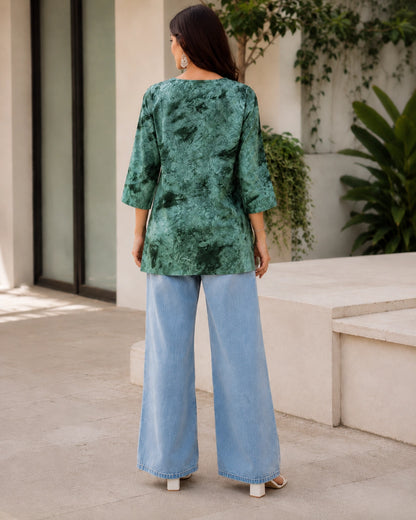 Chikankari Tie-Dye Round Neck Cotton Kurti