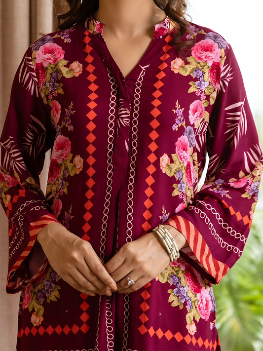 Maroon Floral Printed Co-Ord Set