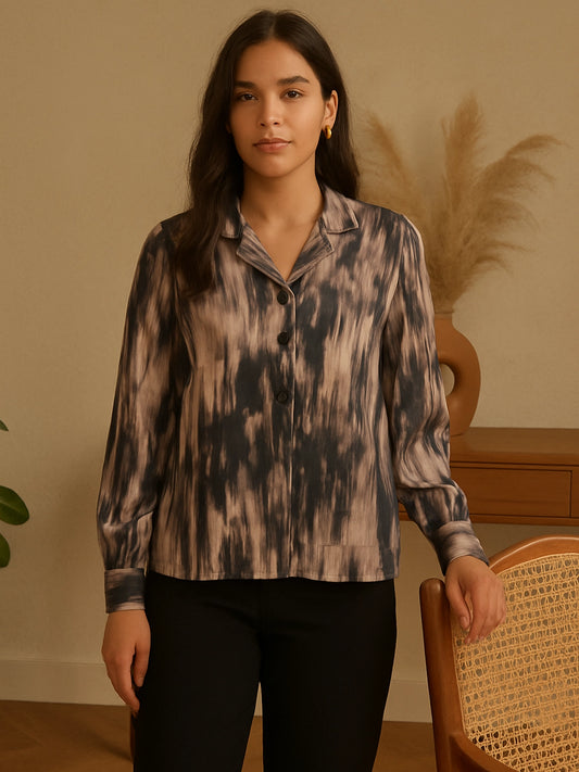 Beige and Black Tie-Dye Top