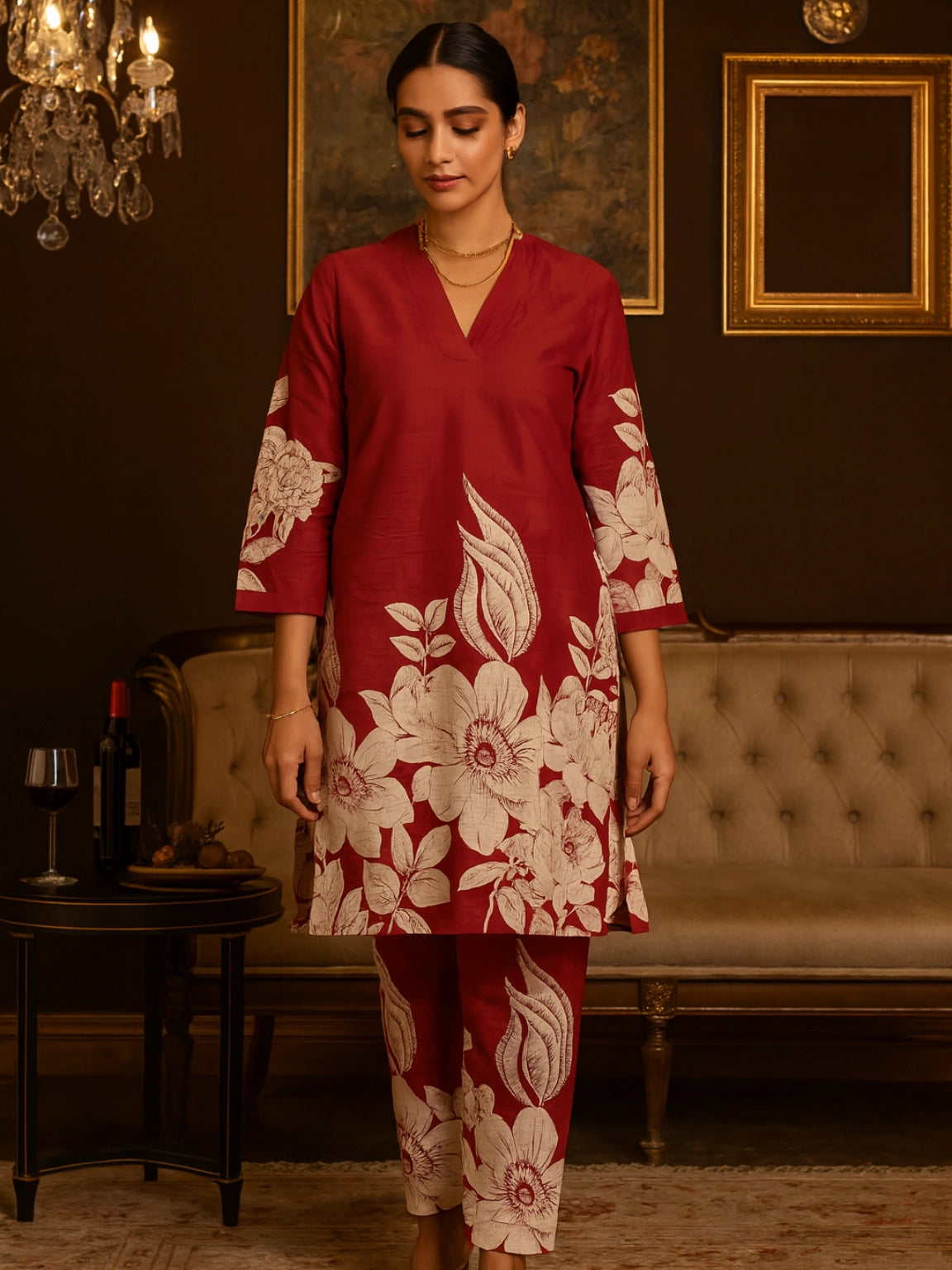 Maroon Floral Co-ord Set