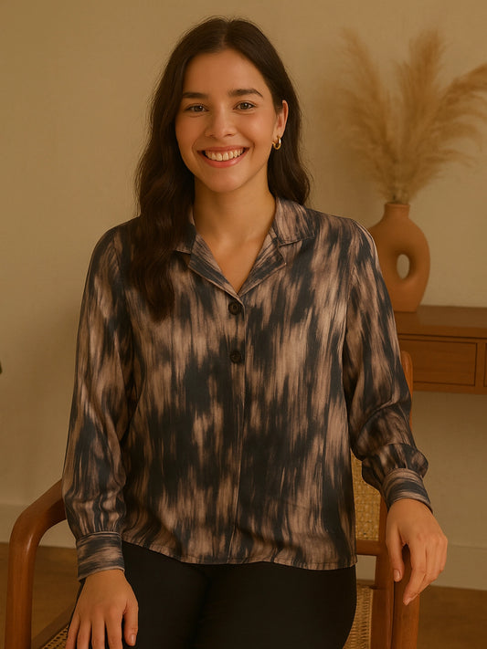 Beige and Black Tie-Dye Top