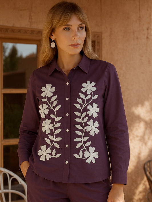 Purple Floral Embroidered Co-ord Set