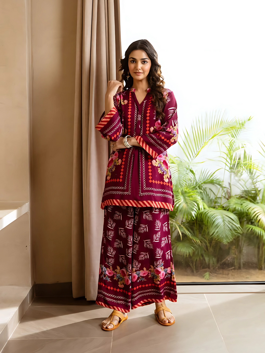 Maroon Floral Printed Co-Ord Set