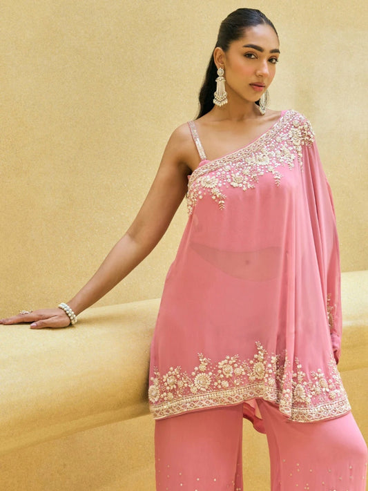 Blush Pink Embroidered Kaftan Set