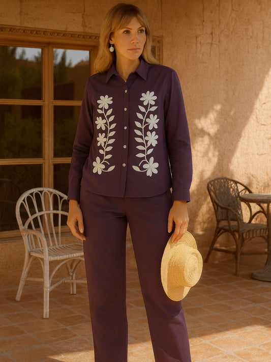 Purple Floral Embroidered Co-ord Set