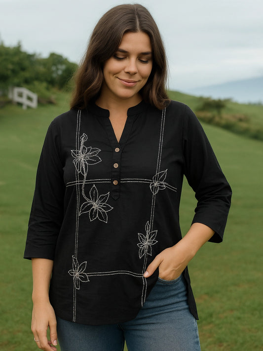 Black Kurti with Floral Embroidery