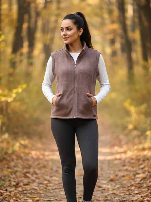 Mauve Herringbone Full-Zip Vest