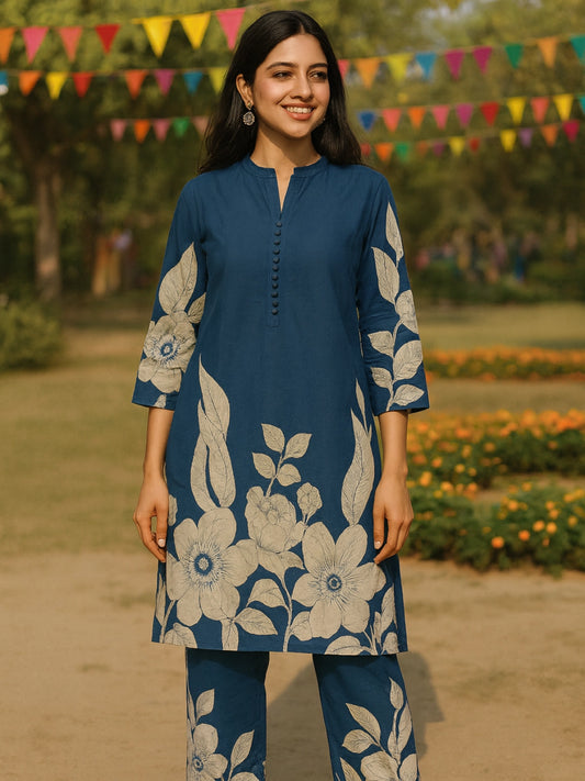 Blue Floral Cotton Co-Ord Set