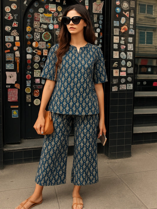 Navy Blue Printed Co-ord Set