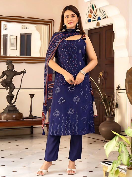Navy Blue Kurta Pant Dupatta Set