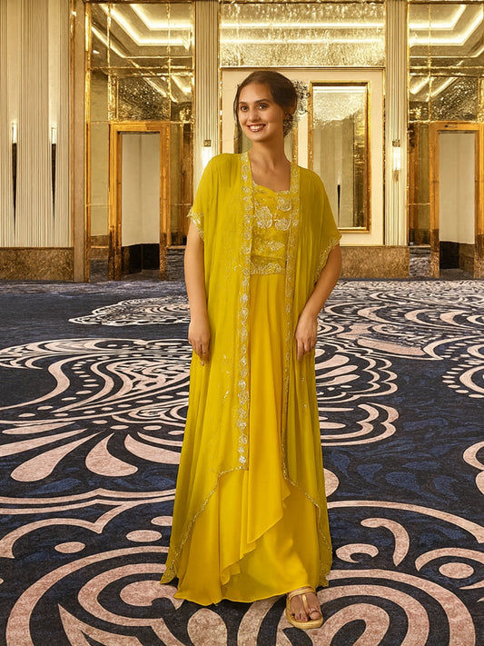 Yellow Indo Western Set