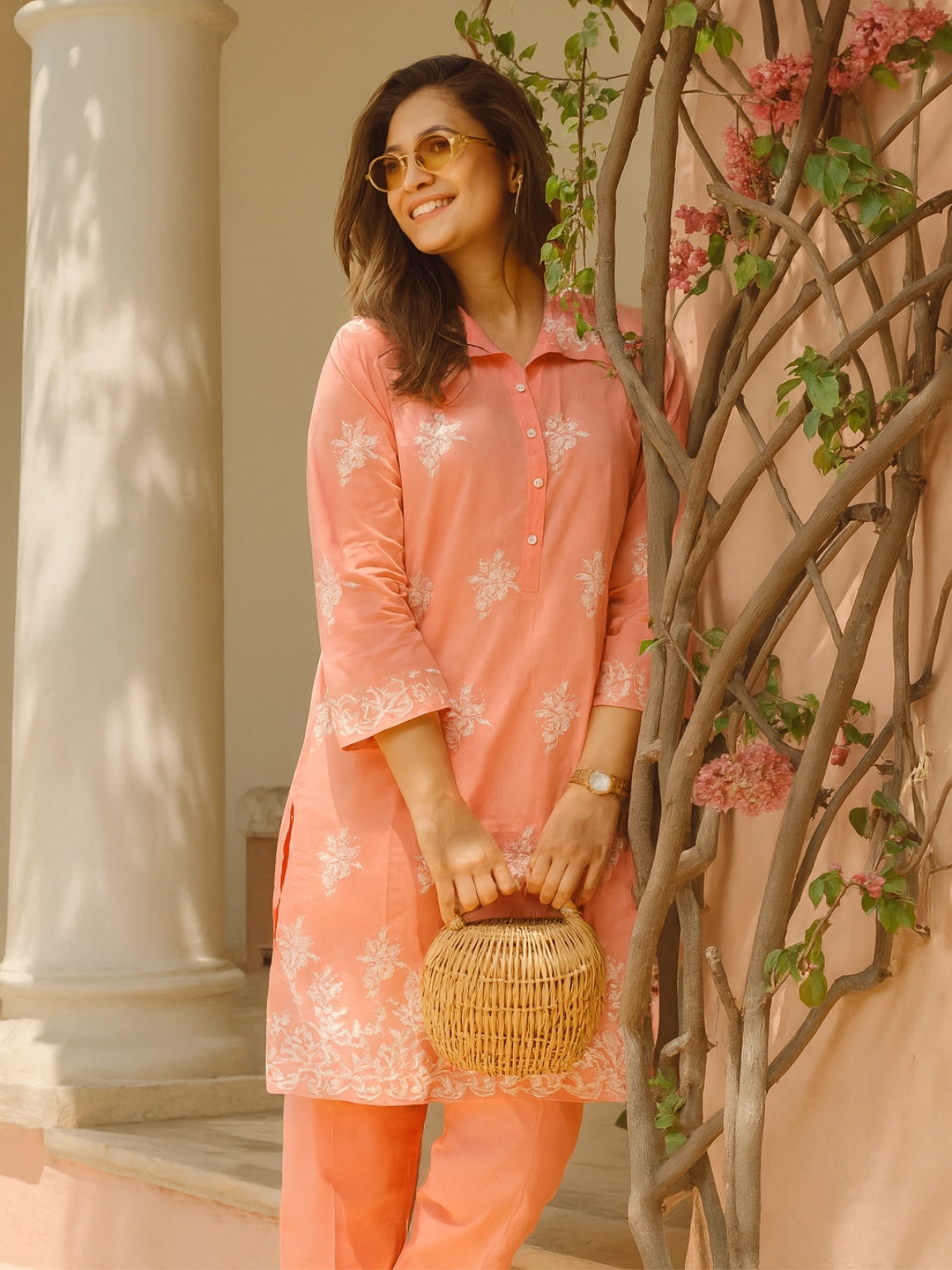 Peach Cotton Kurta Set