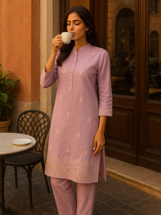 Lavender Cotton Kurta Set