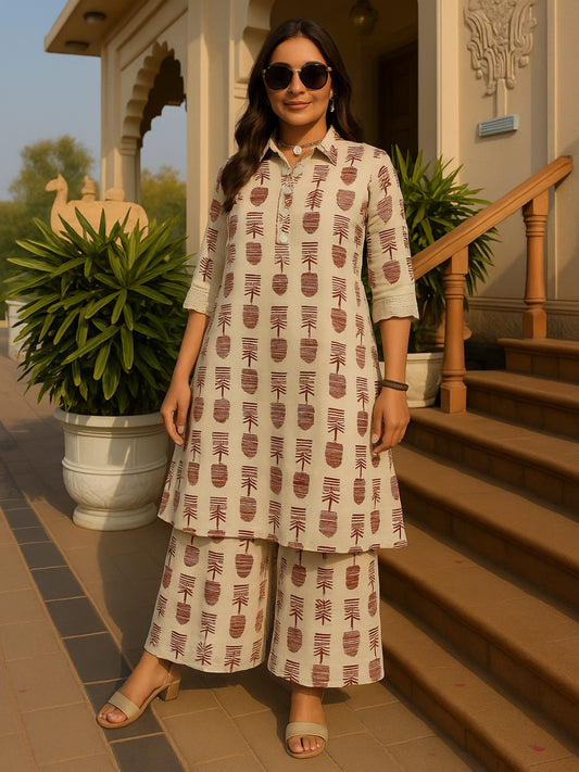 Beige Printed Co-ord Set