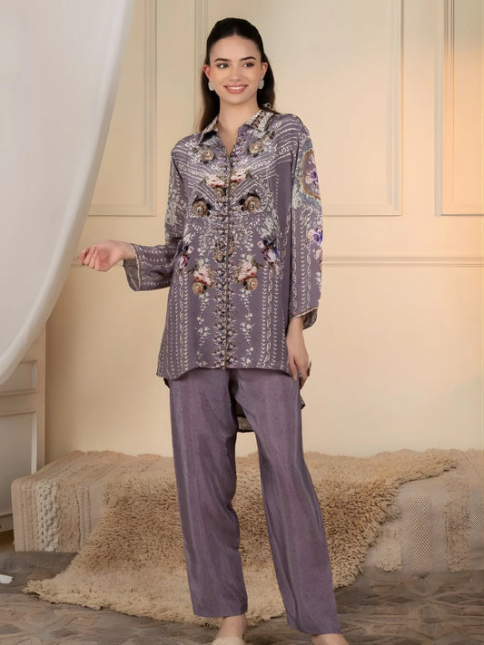 Mauve Floral Printed Co-Ord Set