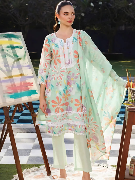 Mint Bloom Elegant  Kurta Set