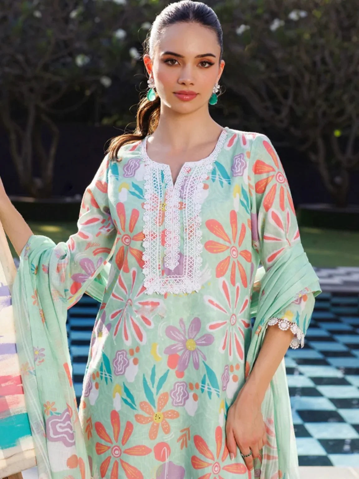 Mint Bloom Elegant  Kurta Set
