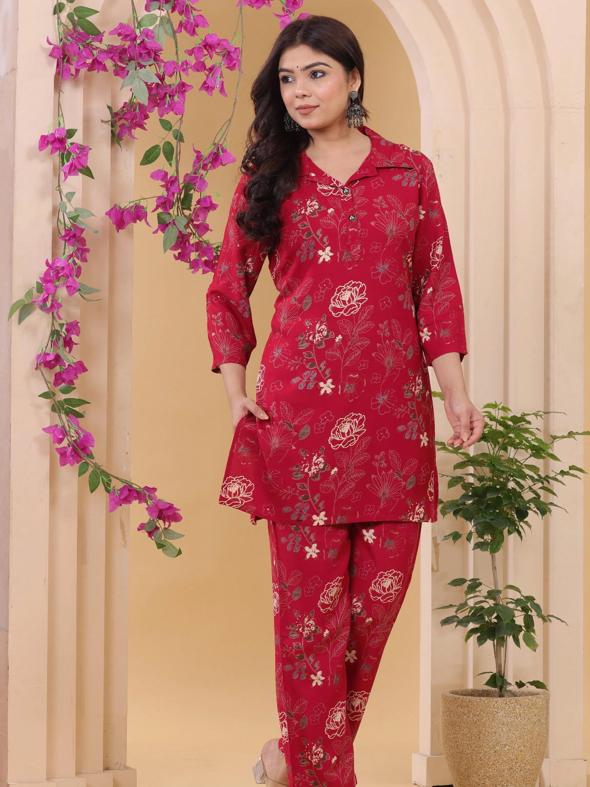 Cherry Red Floral Co-ord Set