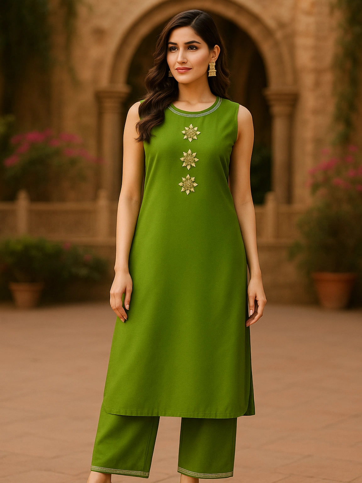 Lime Green Sleeveless Kurta Set