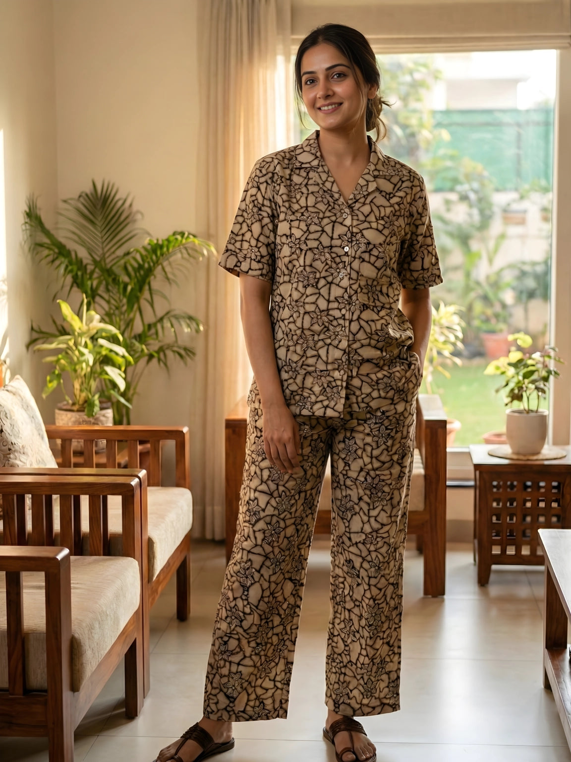 Earth-Tone Mosaic Floral Co-Ord Set