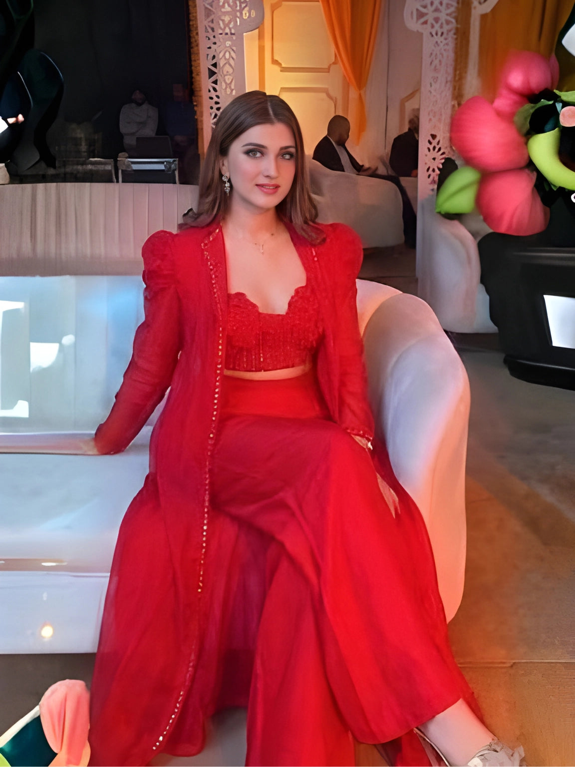 Crimson Red Three-Piece Indo-Western Set