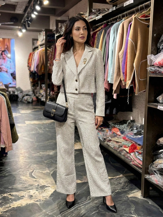 Cream & Black Geometric Print Co-ord Set